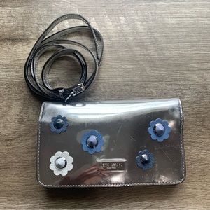 Henri Bendel Mini Smartphone Silver Metallic Appliqué Crossbody Wallet